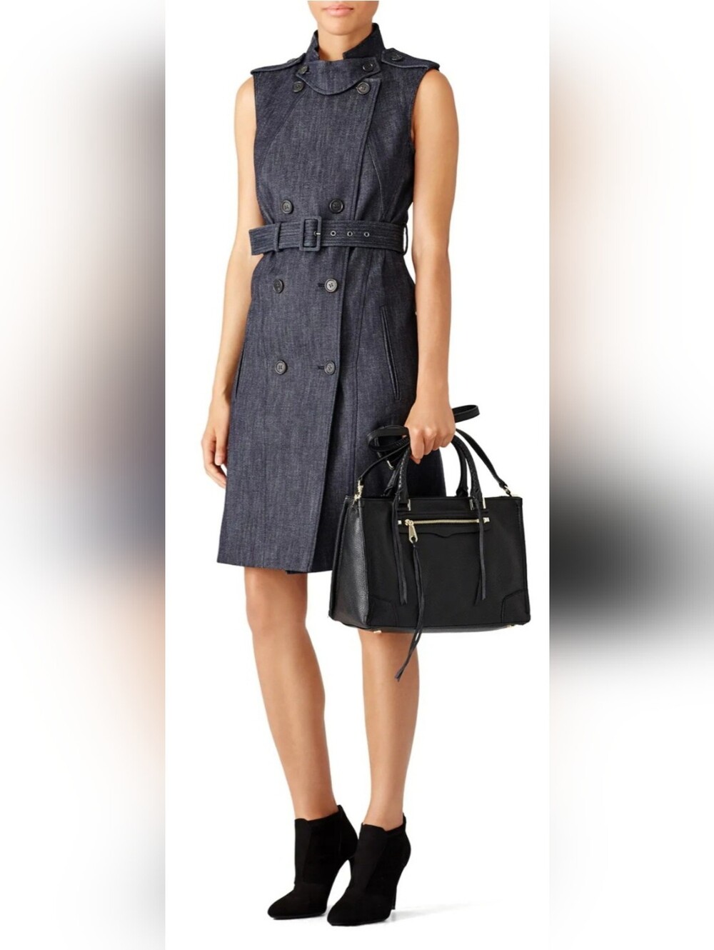 Rebecca Minkoff Regan Black Pebbled Leather Crossbody/Satchel Laptop 13"×9"×6"